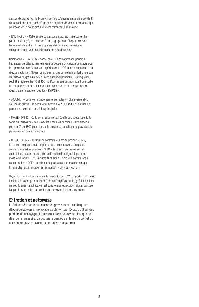 PDF manual for Klipsch Subwoofer SW-450